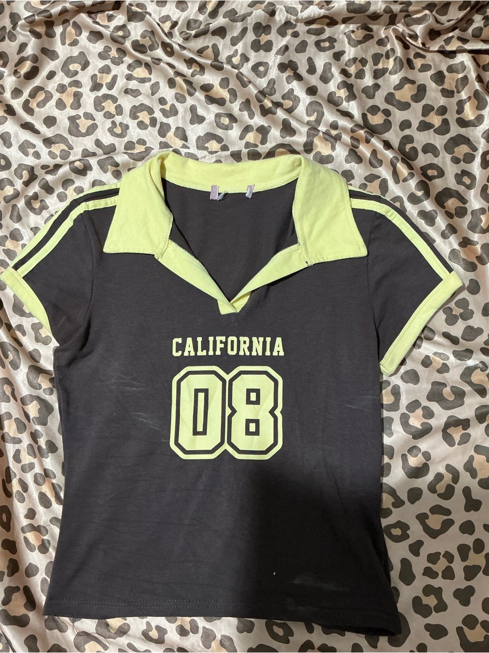 California 08 Graphic Polo Tee - Black & Neon Yellow